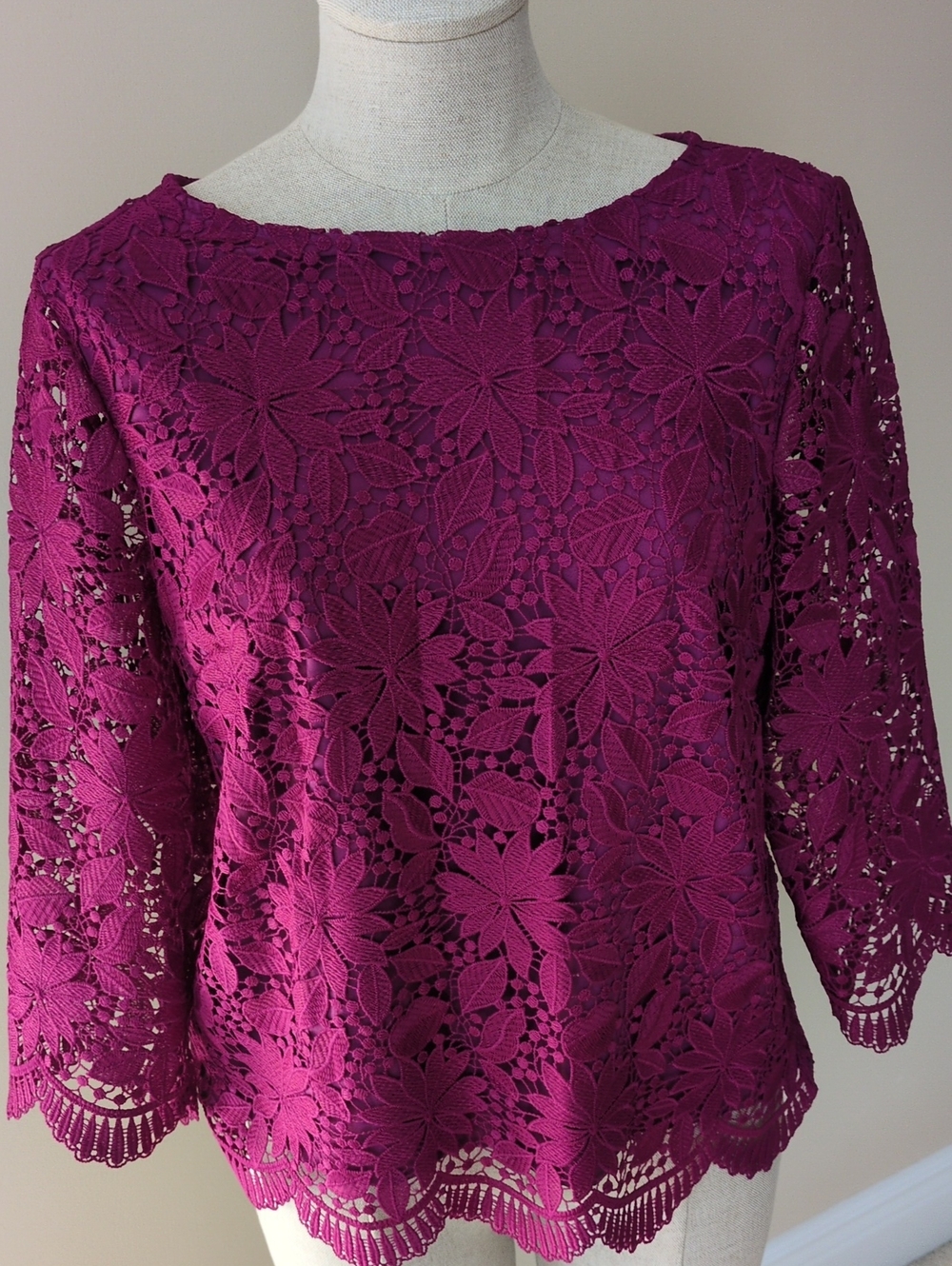 Talbots Lace Top Scalloped Edges Lined Fall Trendy Small
